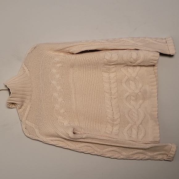 Garnet Hill Cashmere Cable Knit Fisherman Turtleneck Sweater Quiet Luxury - Picture 4 of 6